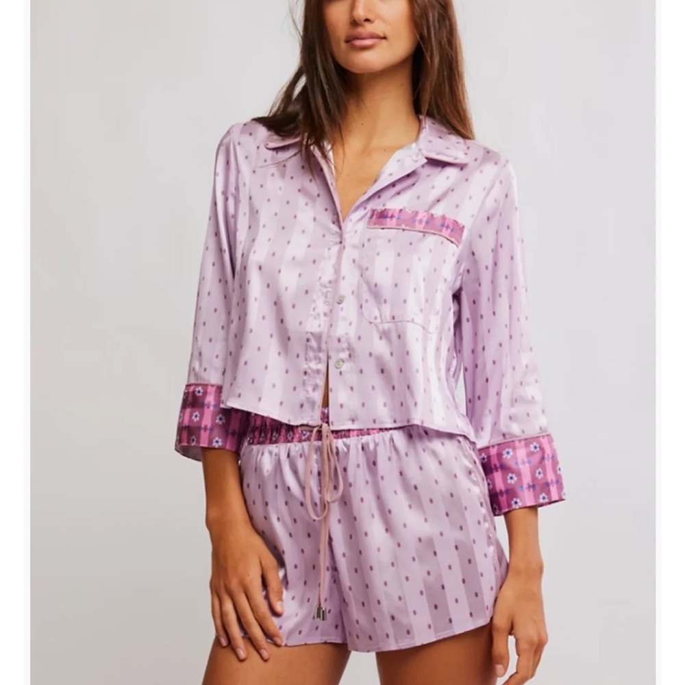 Free people pillow talk Women's satin Pajama Set nwt